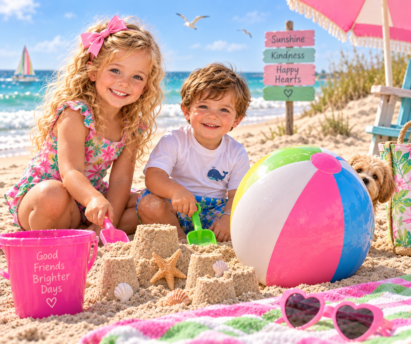 Charlotte, Lucas and Bentley playing together at the beach