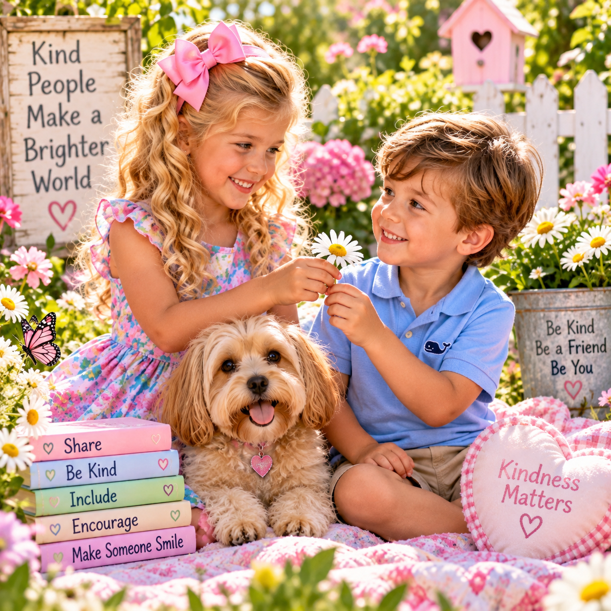 Charlotte, Lucas and Bentley making kindness notes together