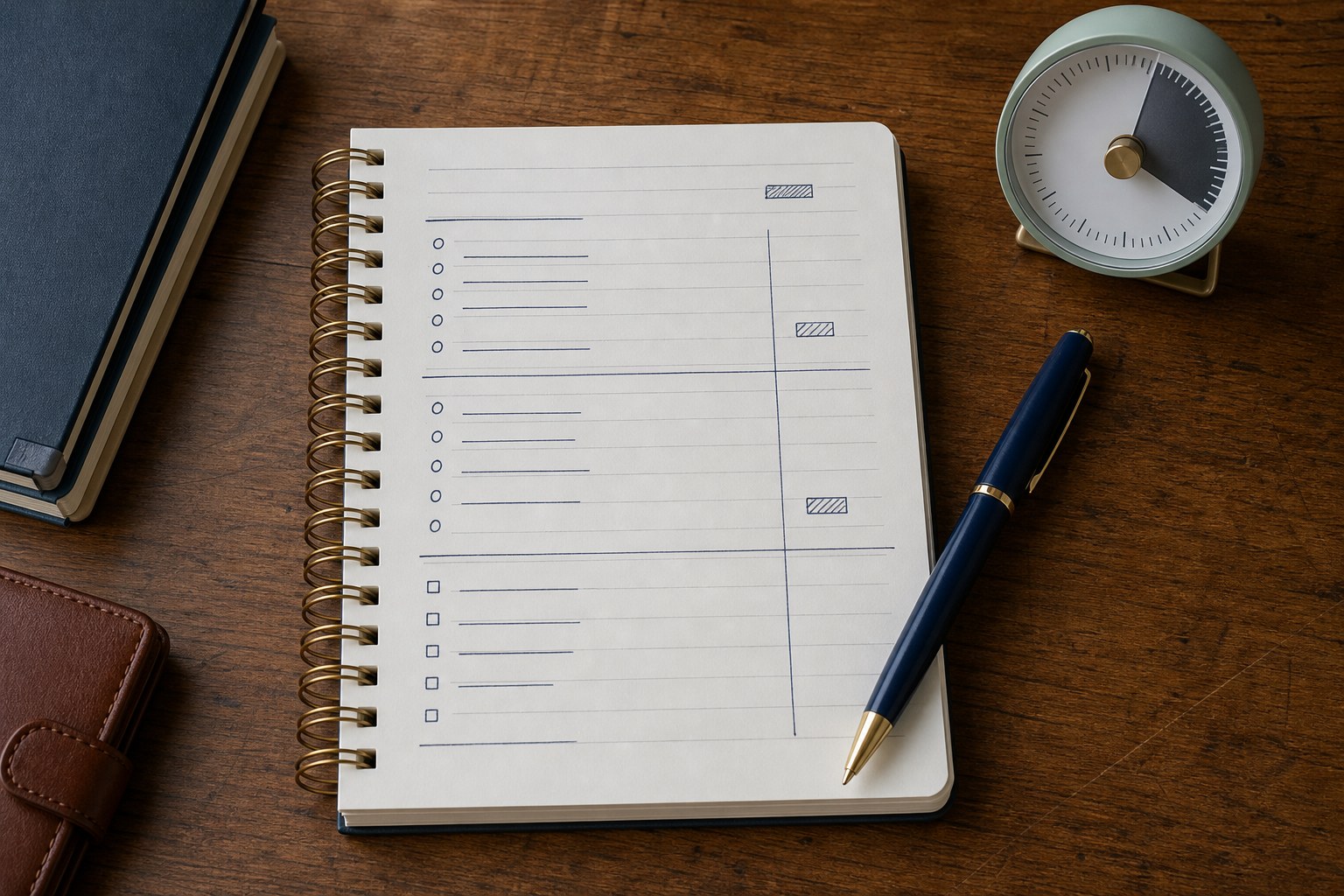 A simple paper activity plan and timer on a desk
