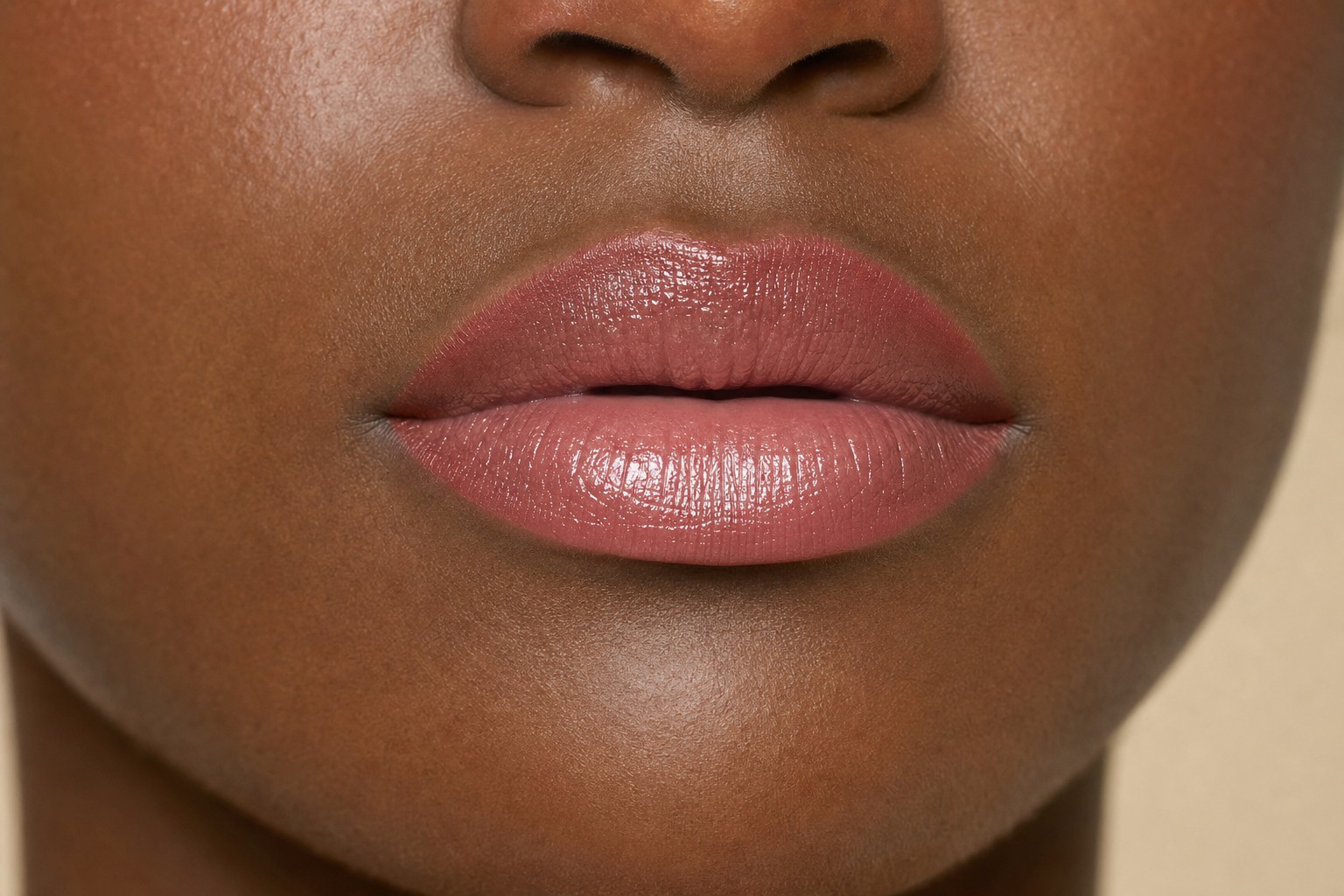 Soft rosy nude glossy lips