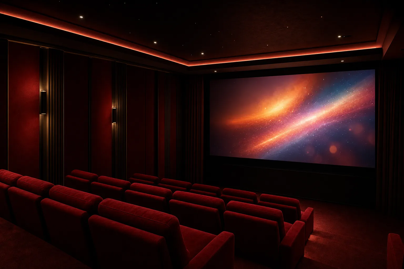 Dark red private cinema for movie watching