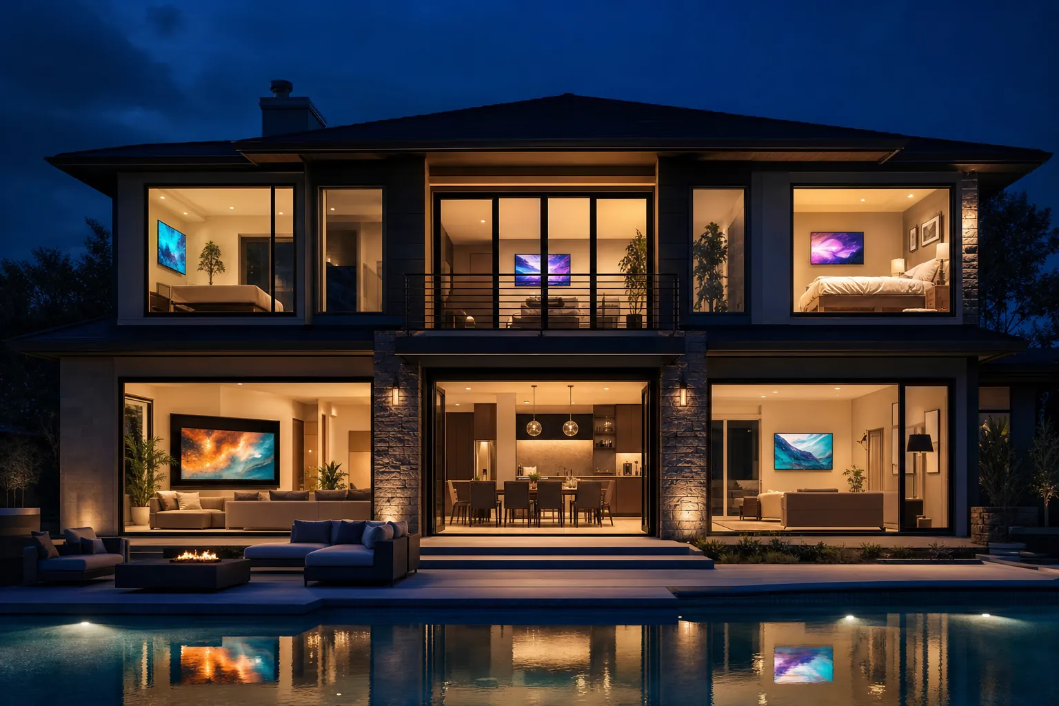Whole-home entertainment setup in a modern house