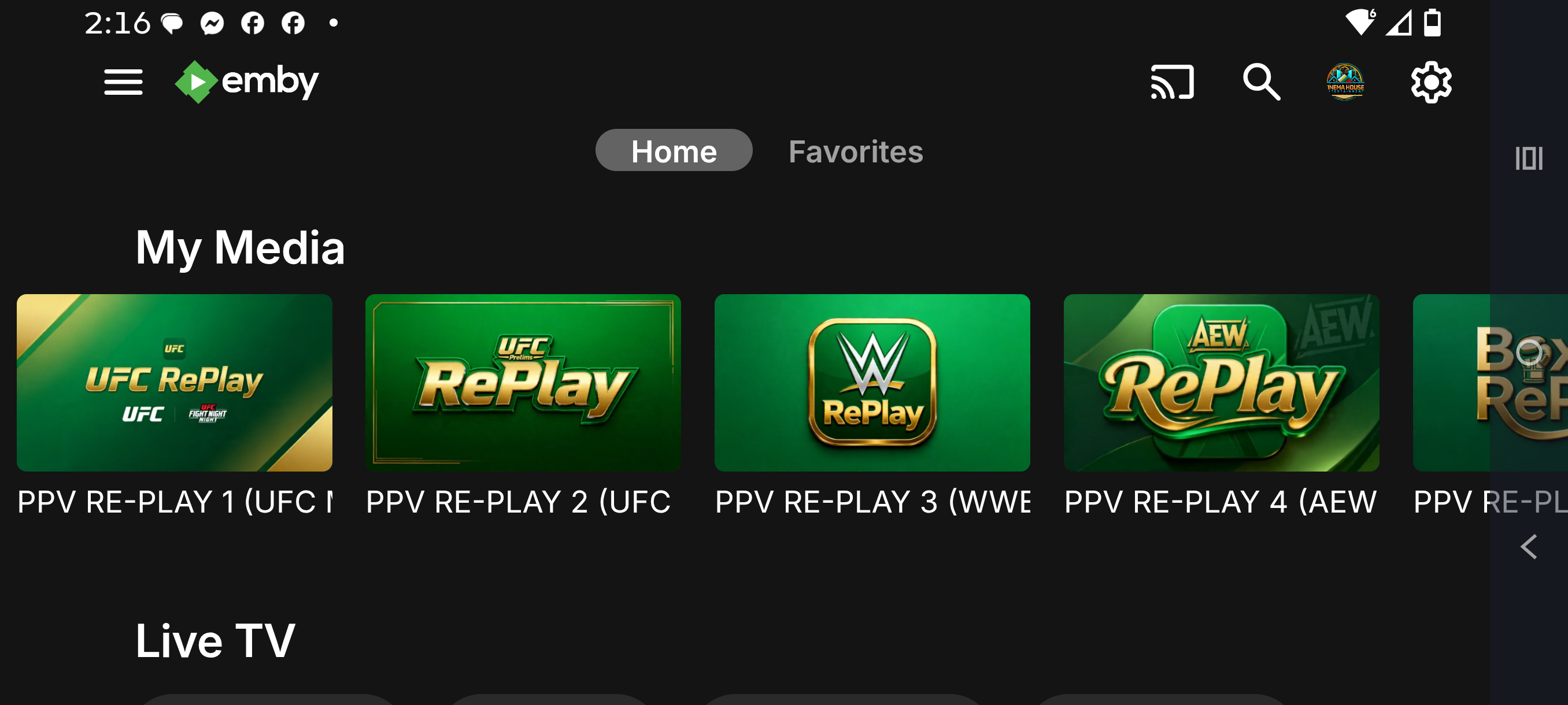 My Cinema House pay-per-view selection screen