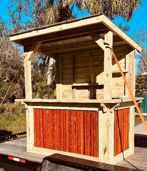 Wood pergola and seating area
