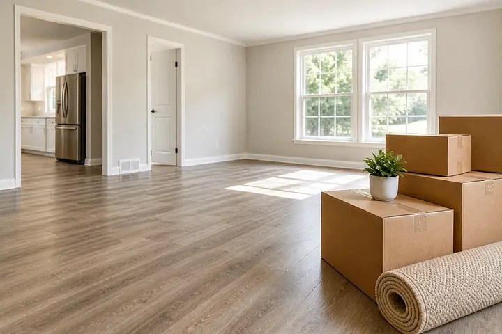 Open living space with clear circulation and even flooring