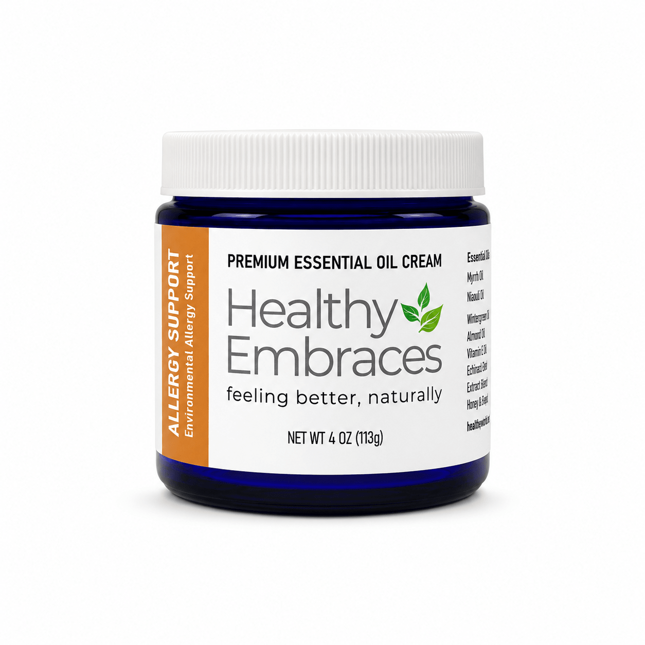 Allergy Support Cream in its cobalt blue glass jar