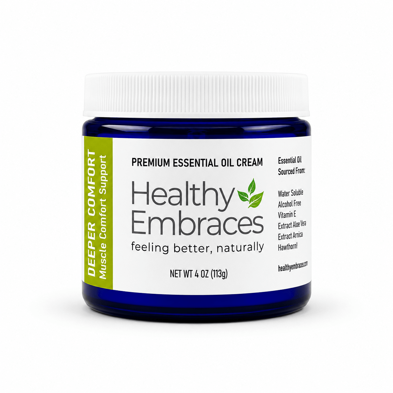 Deep Comfort Cream in its cobalt blue glass jar