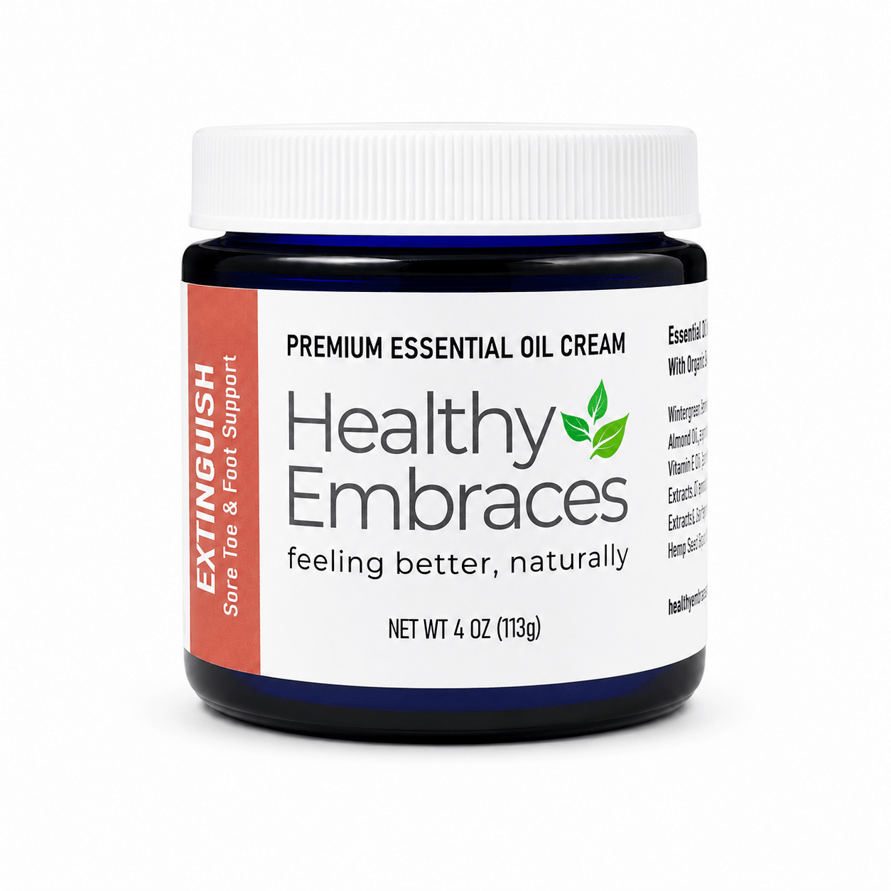Extinguish Cream in its cobalt blue glass jar