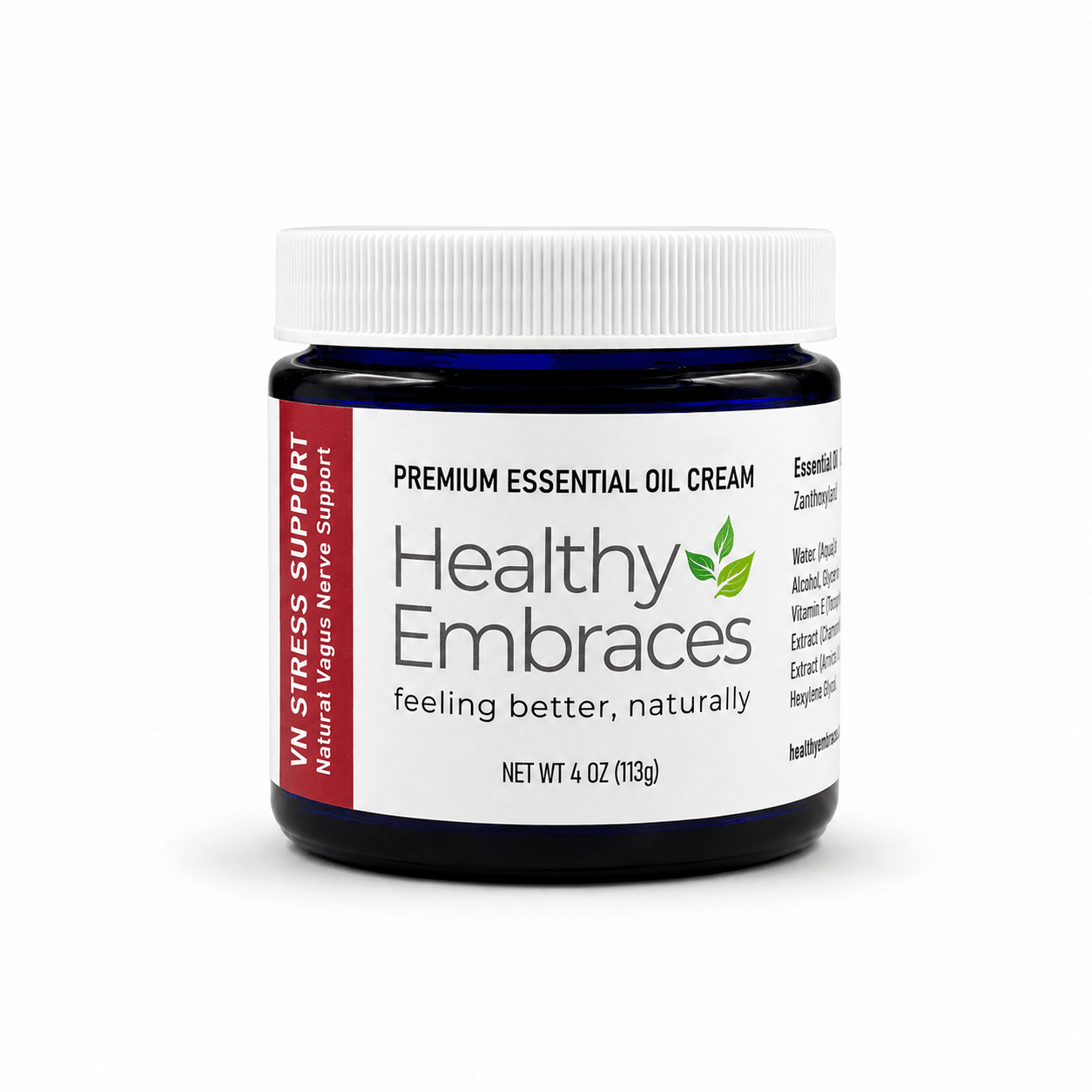 VN Stress Support Cream in its cobalt blue glass jar