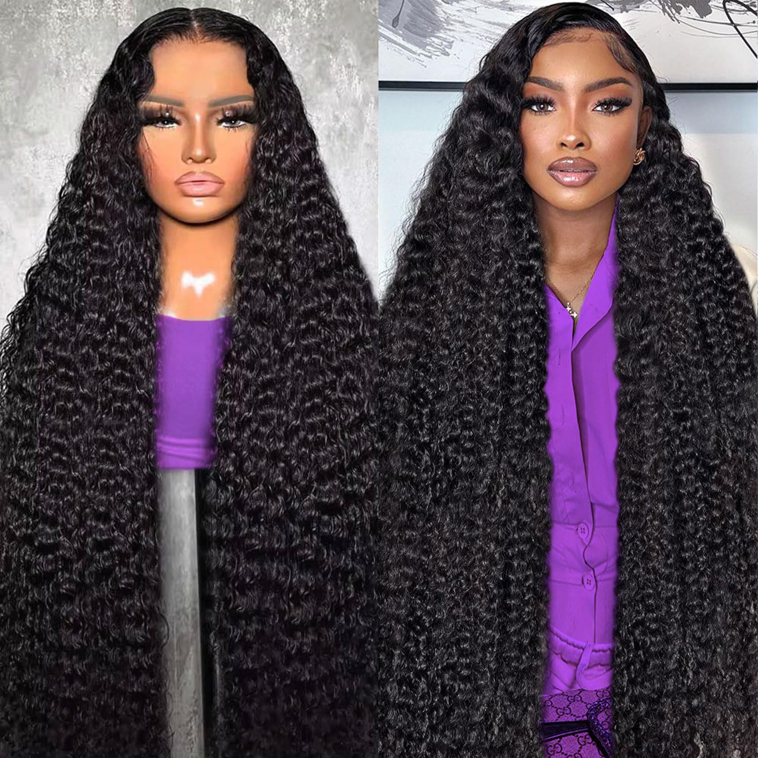 Long deep-wave lace front wig