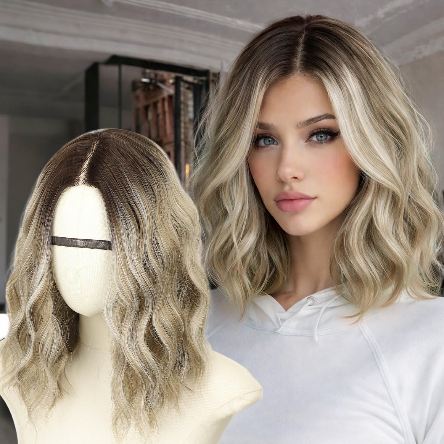 Shoulder-length wavy synthetic wig for women