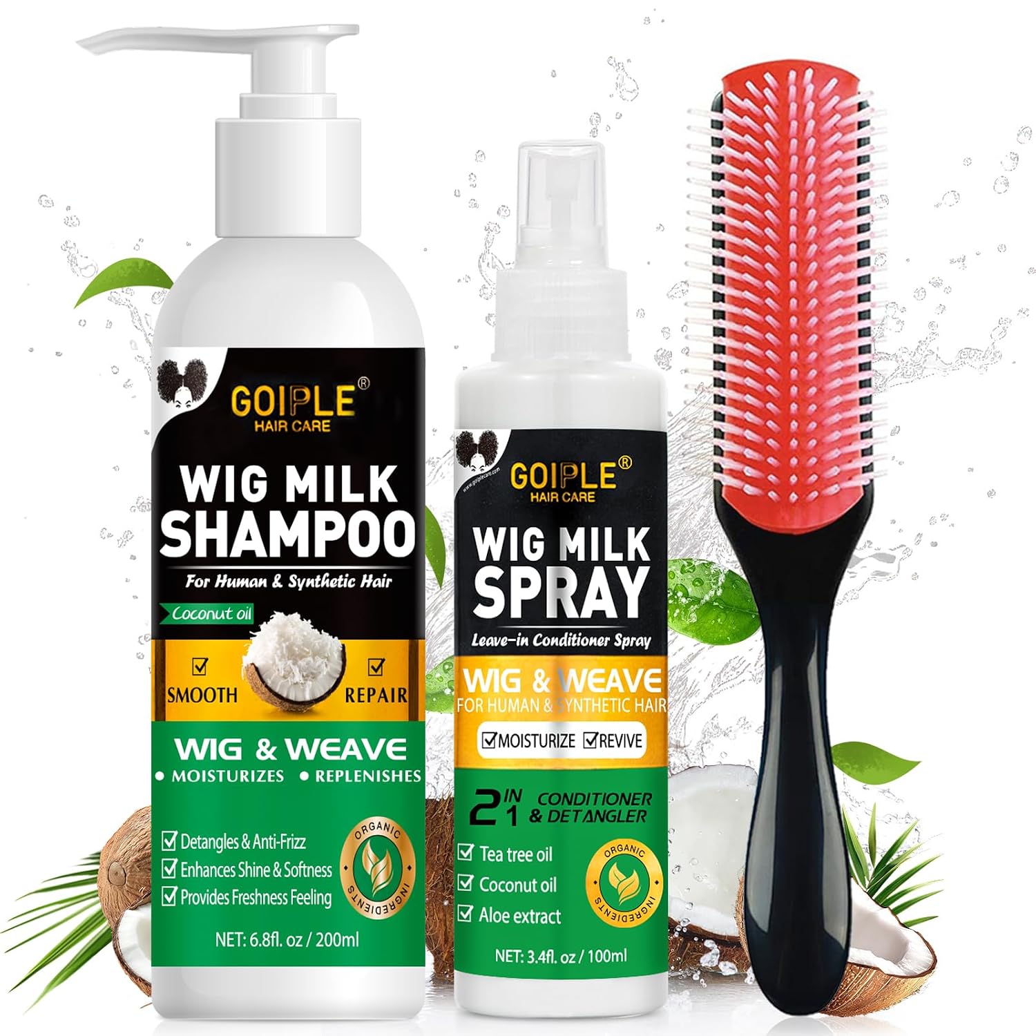 Wig care spray and detangling brush set