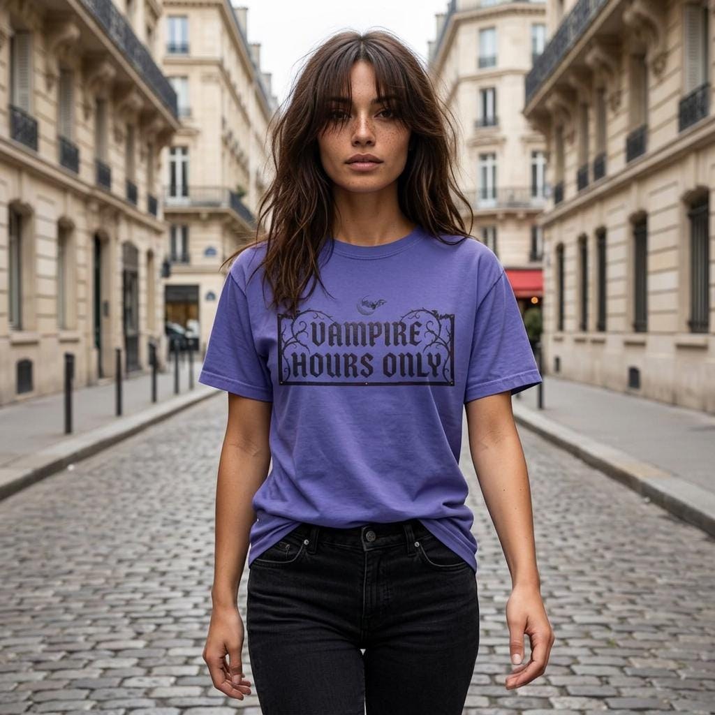 Vampire Hours Only T-shirt | Gothic Bat Lettering