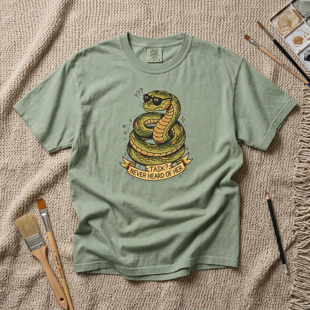 Task Never Heard Of Her Snake/ADHD Tattoo Flash - Funny Procrastination PNG