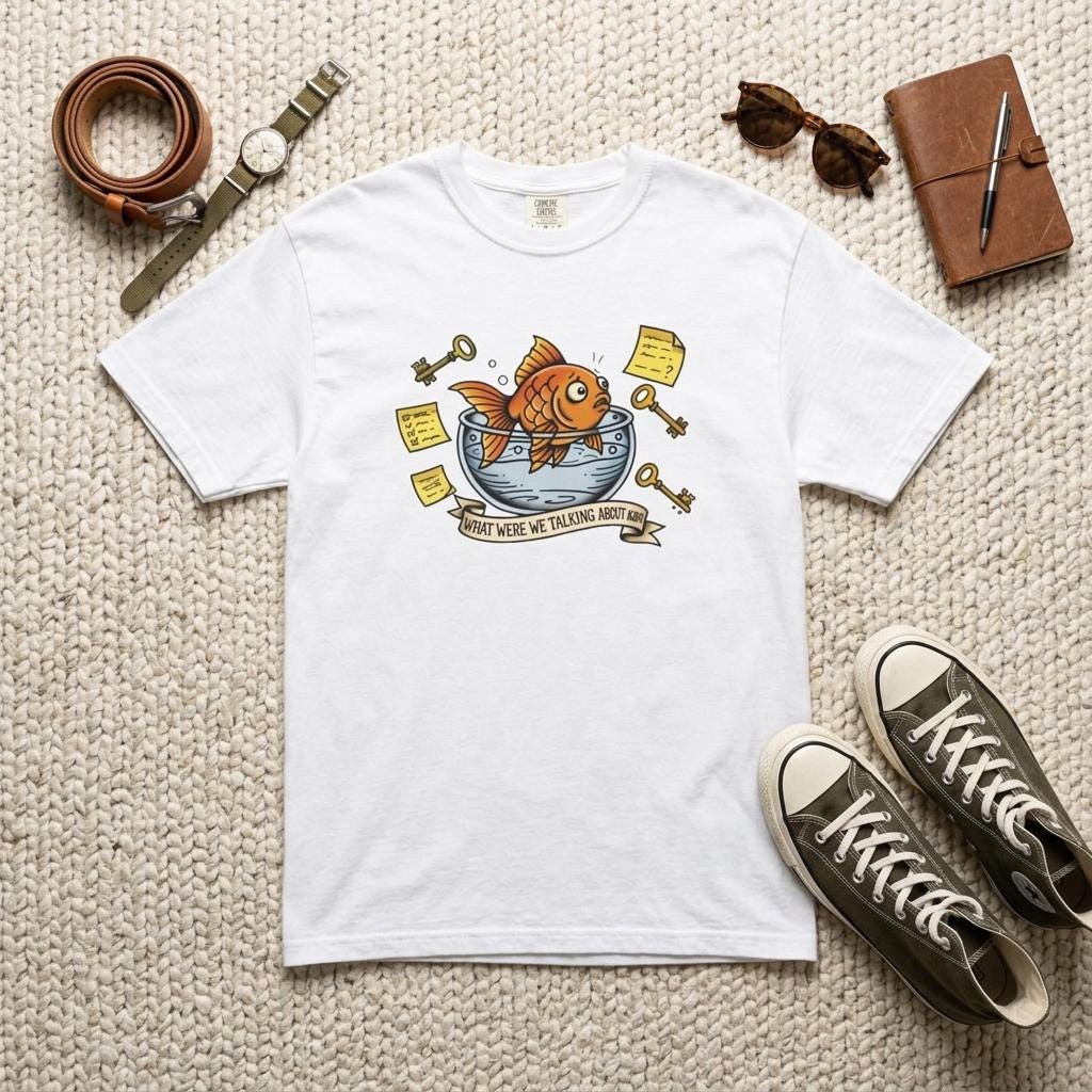 ADHD Goldfish Tattoo Shirt – Funny Memory Loss Illustration (Heavyweight Cotton)