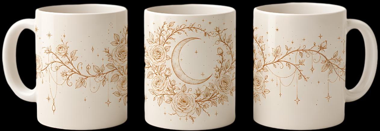 Gothic Celestial Rose Moon Charm PNG