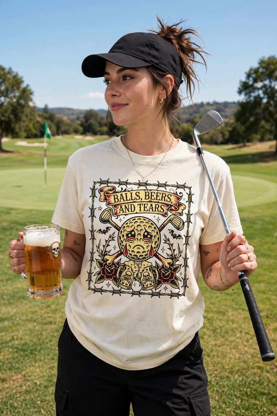 Balls Beers and Tears golf skull T-Shirt