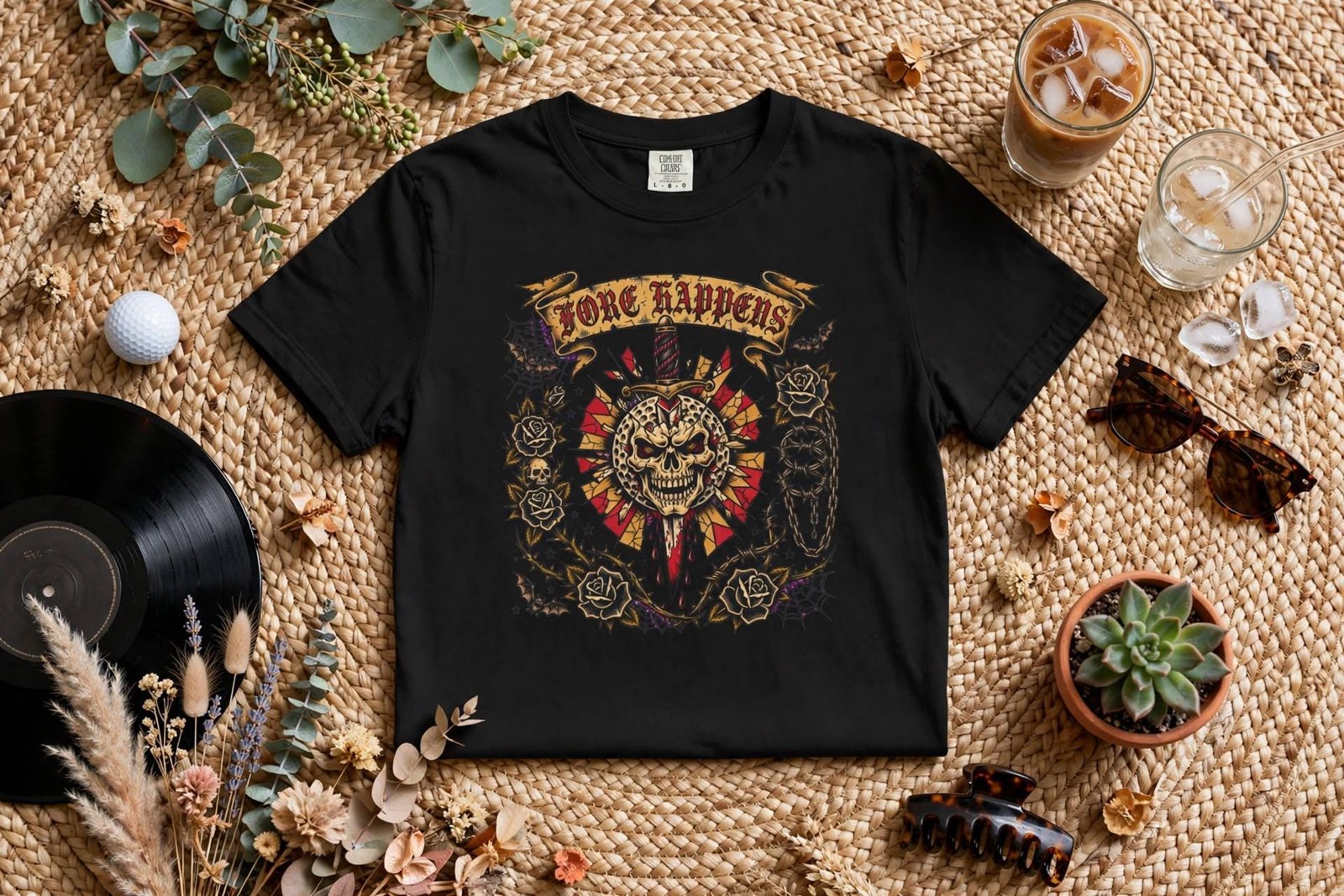 Fore Happens Skull Headdress Golf T-shirt