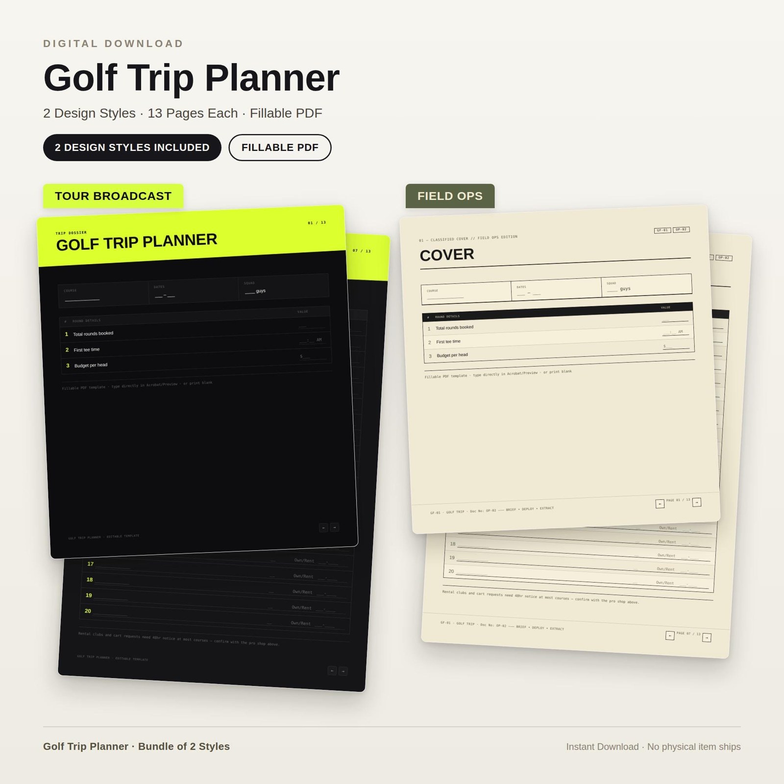 Golf Trip Planner Template