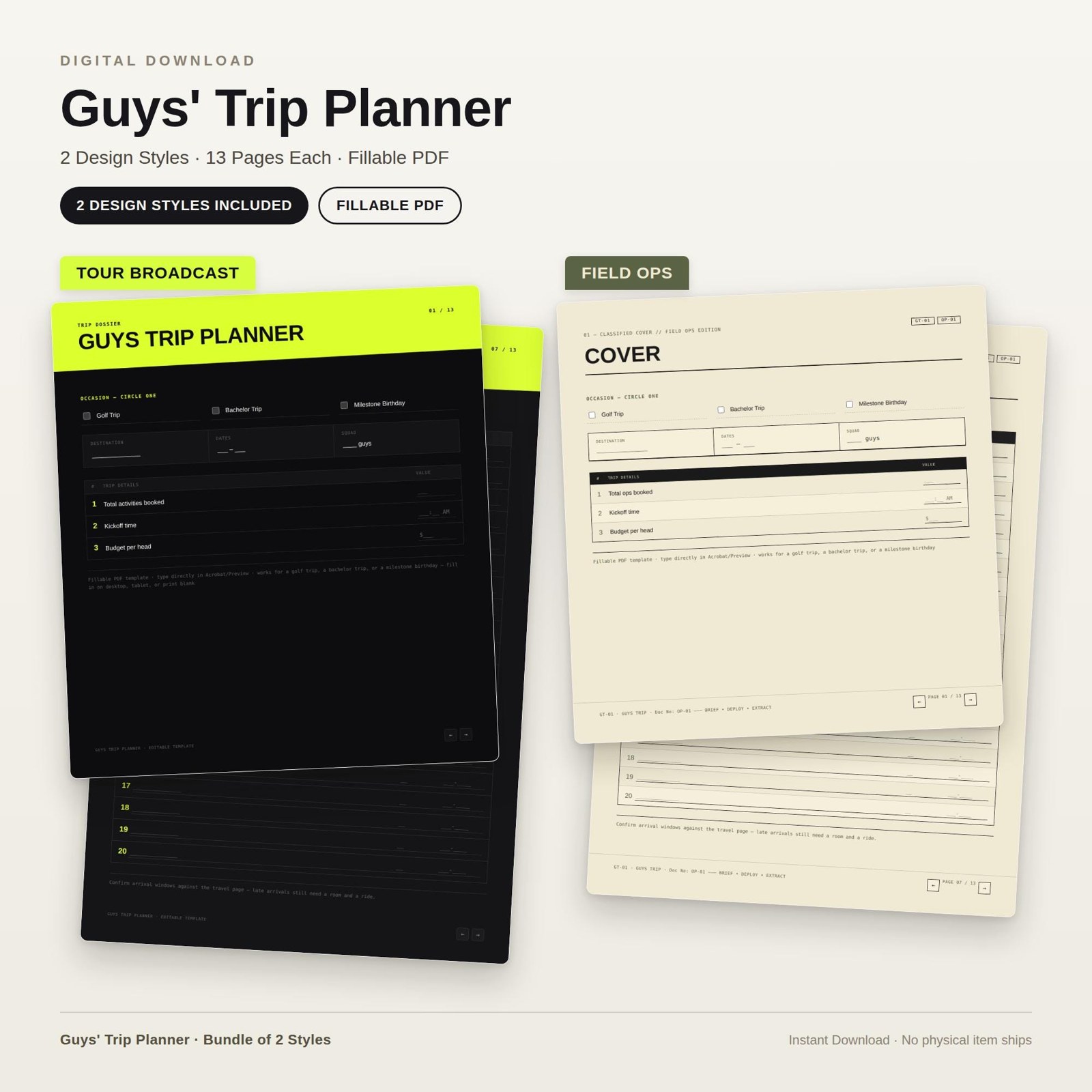Guys Trip Planner Template