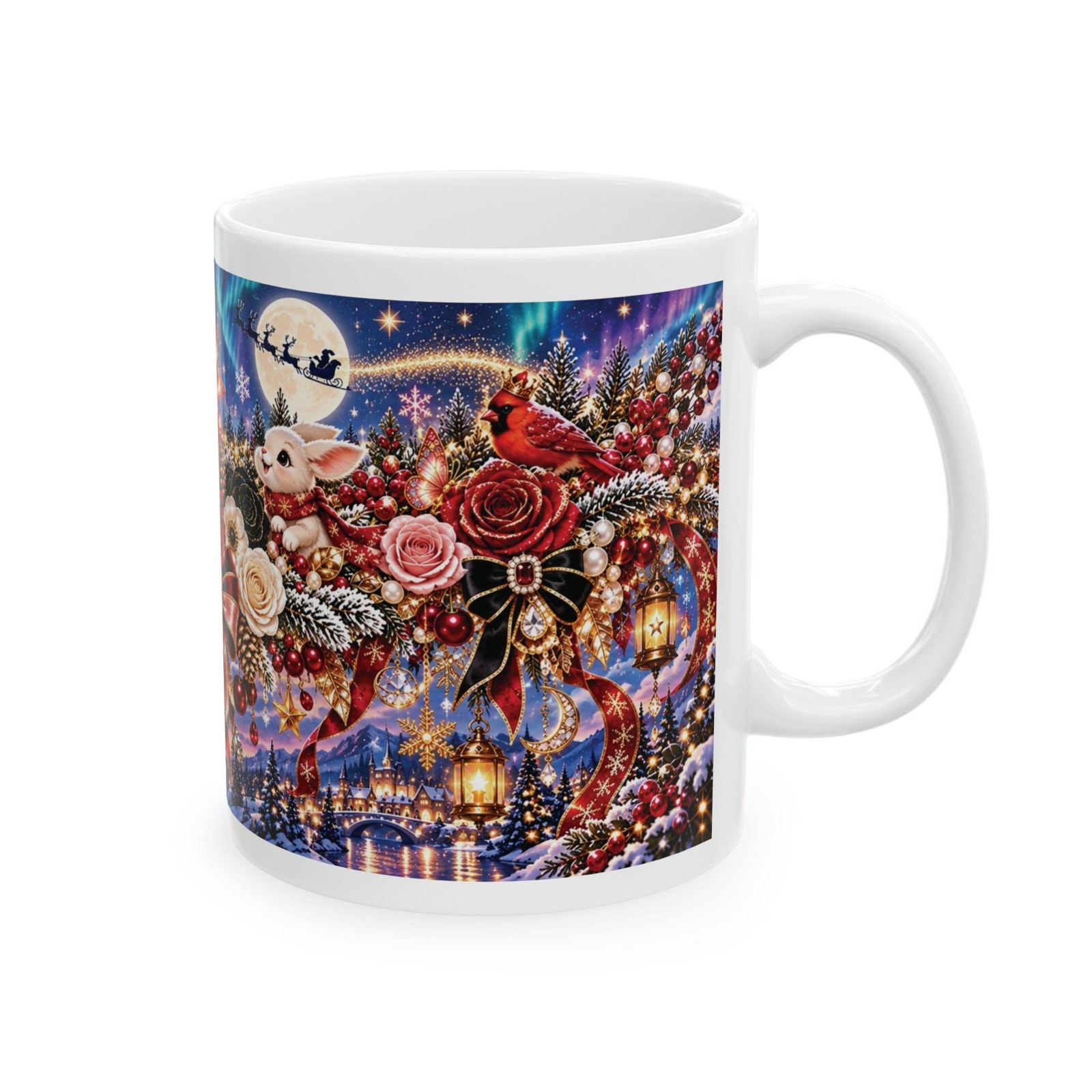 Festive Deer Floral Christmas Mug