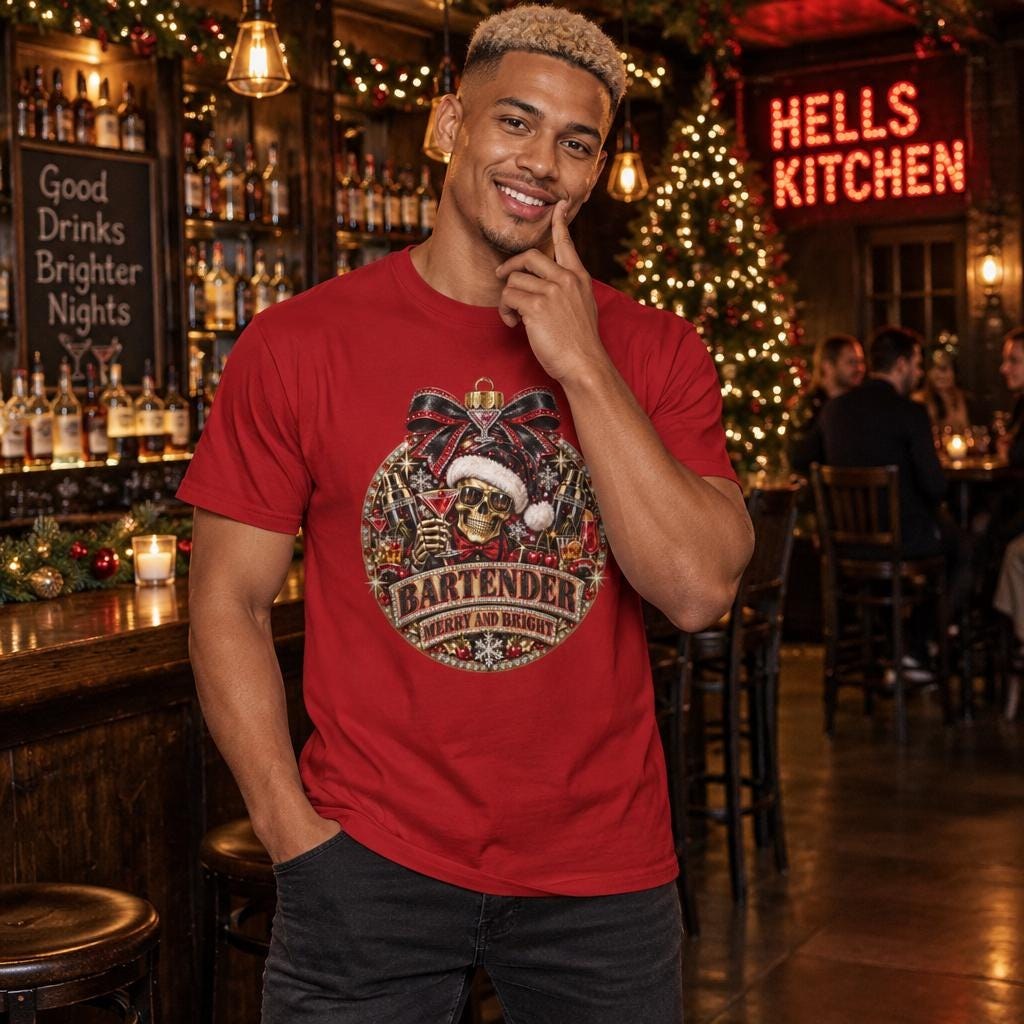 Skull Bartender Christmas Ornament Design T-Shirt