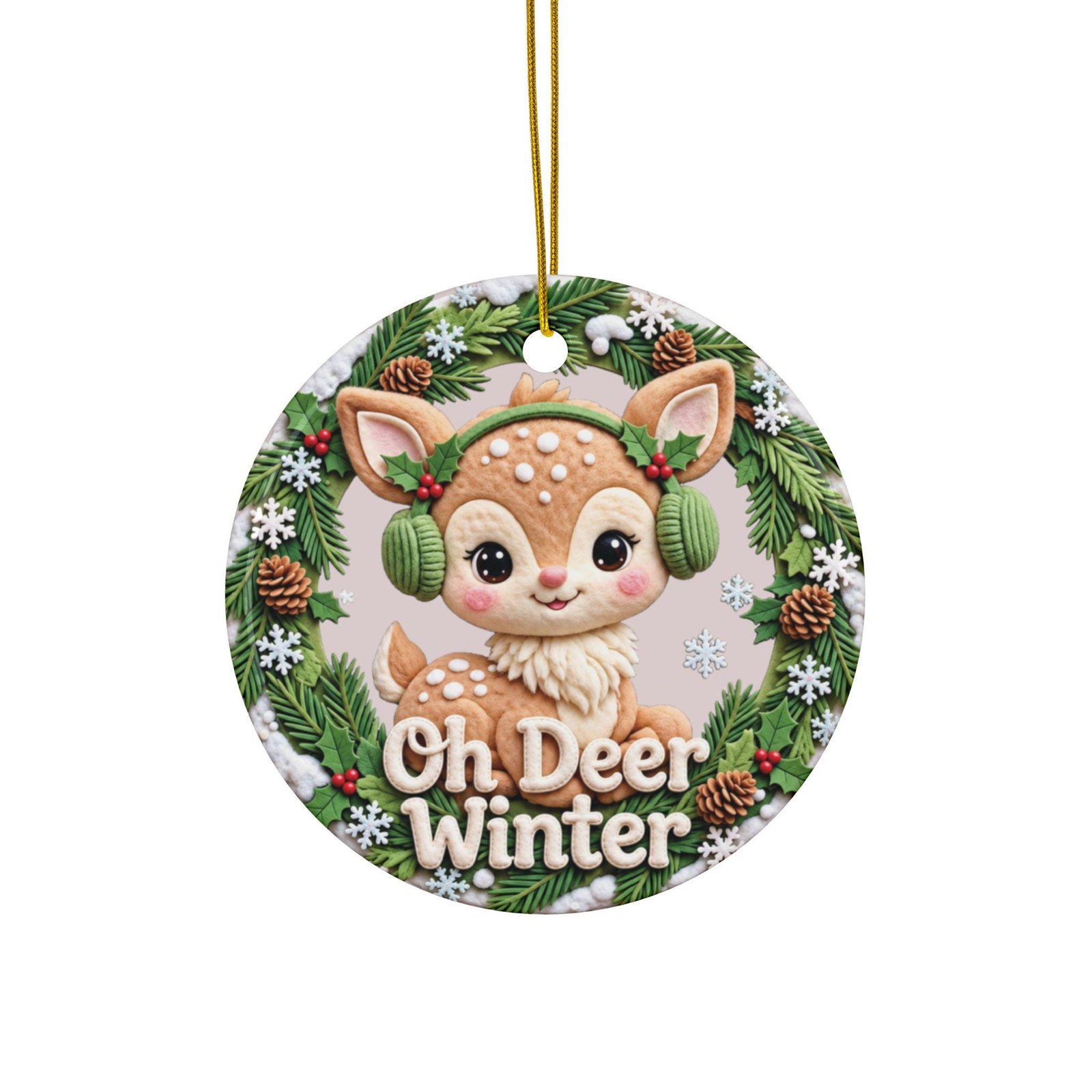 Cute Deer Oh Deer Winter Ceramic Ornament