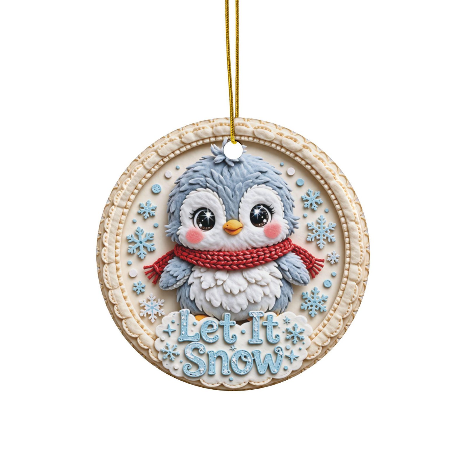 Let It Snow Penguin Ceramic Ornament