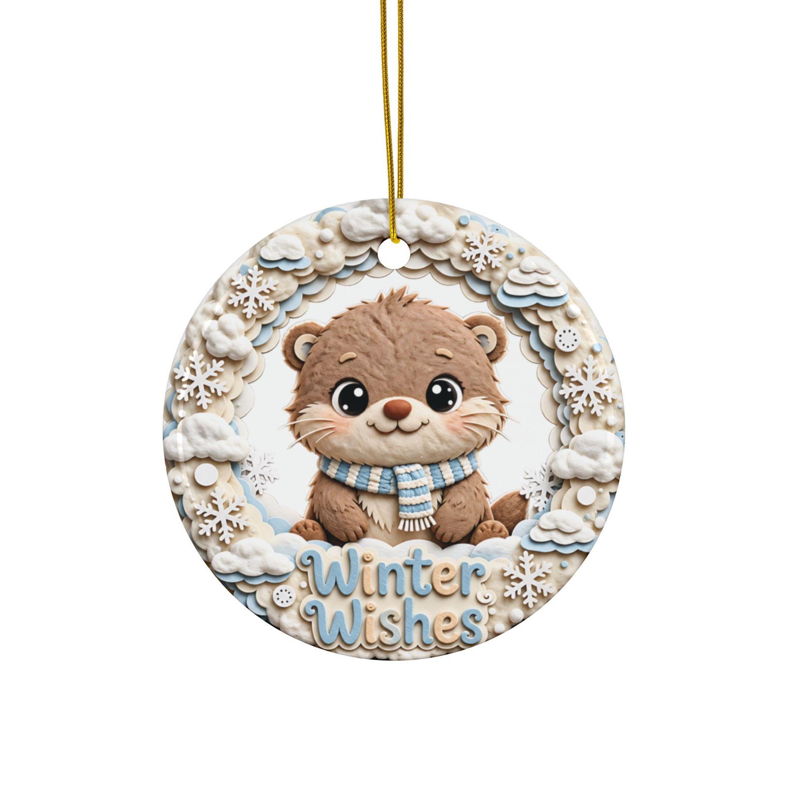 Cute Otter Winter Wishes Ceramic Ornament