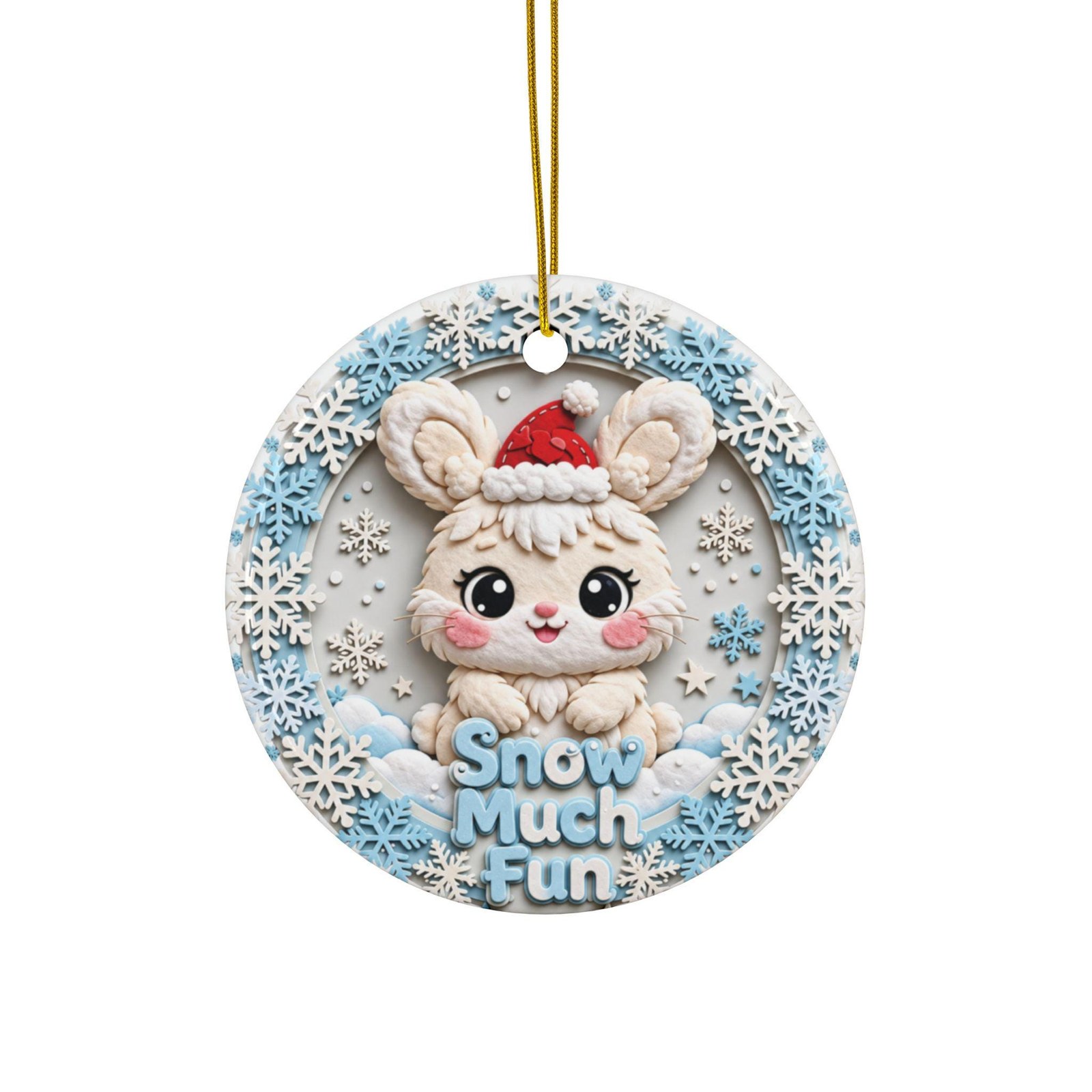 Cute Snow Much Fun Bunny Christmas Ornament
