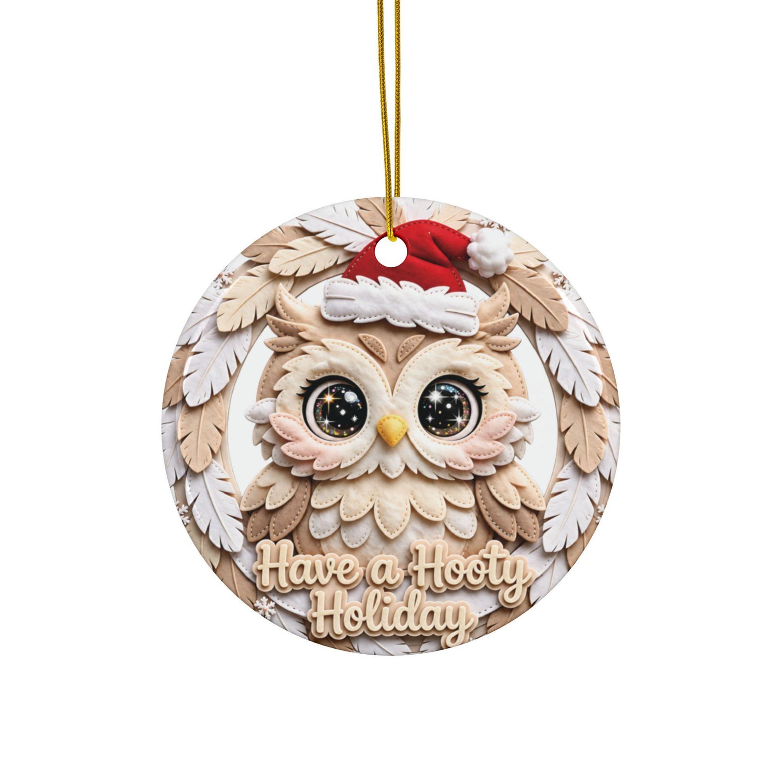 Cute Owl Santa Have a Hooty Holiday Ceramic Ornament