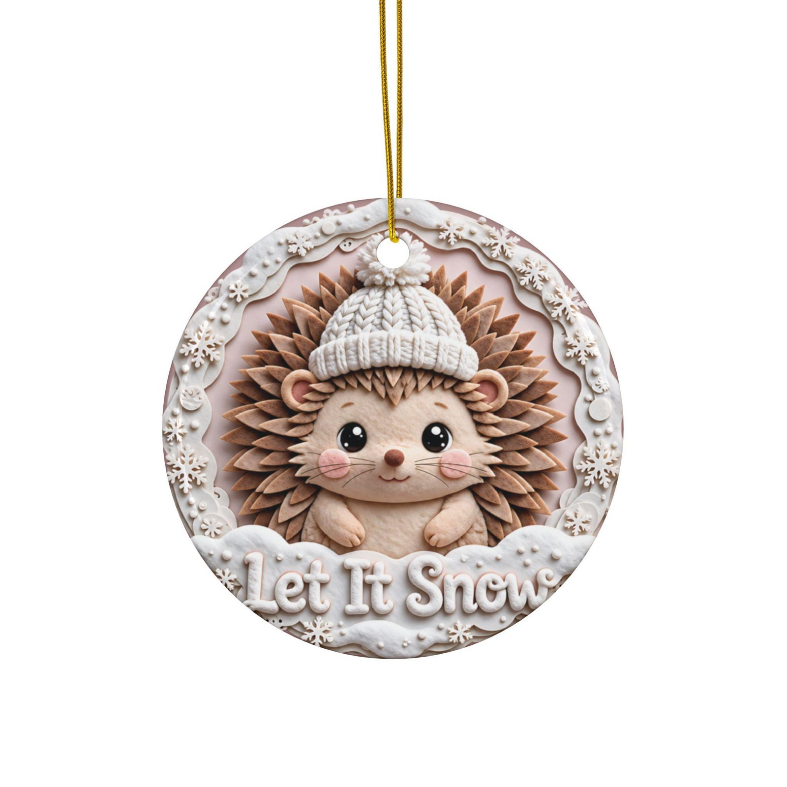 Cute Hedgehog Let It Snow Ceramic Ornament