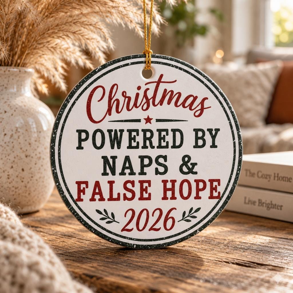 Christmas Powered by Naps and False Hope 2026 Ceramic Ornament