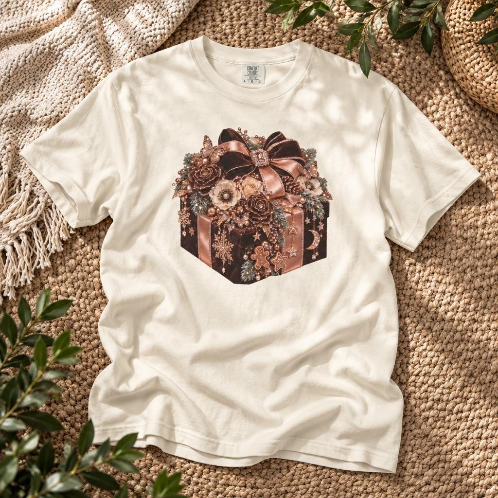 Gingerbread Cocoa Ornate Gothic Vintage Holiday Floral Box T-Shirt