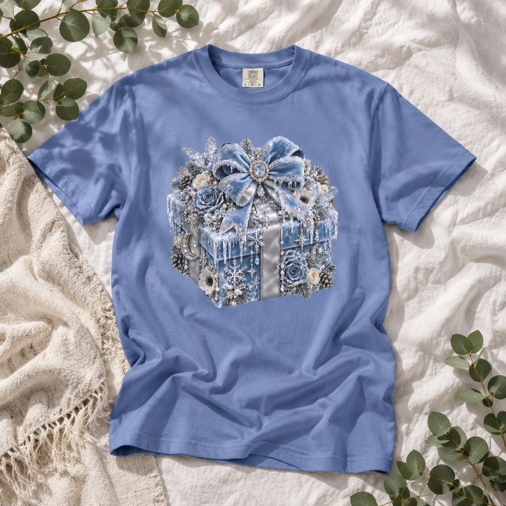 Winter Blue Gothic Floral Gift Box T-Shirt