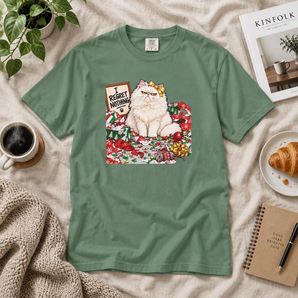 Regret Nothing Cat Christmas T-Shirt