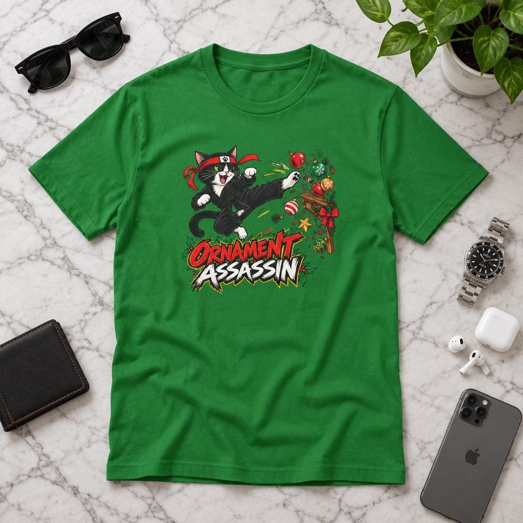 Christmas Ornament Assassin Cat T-Shirt