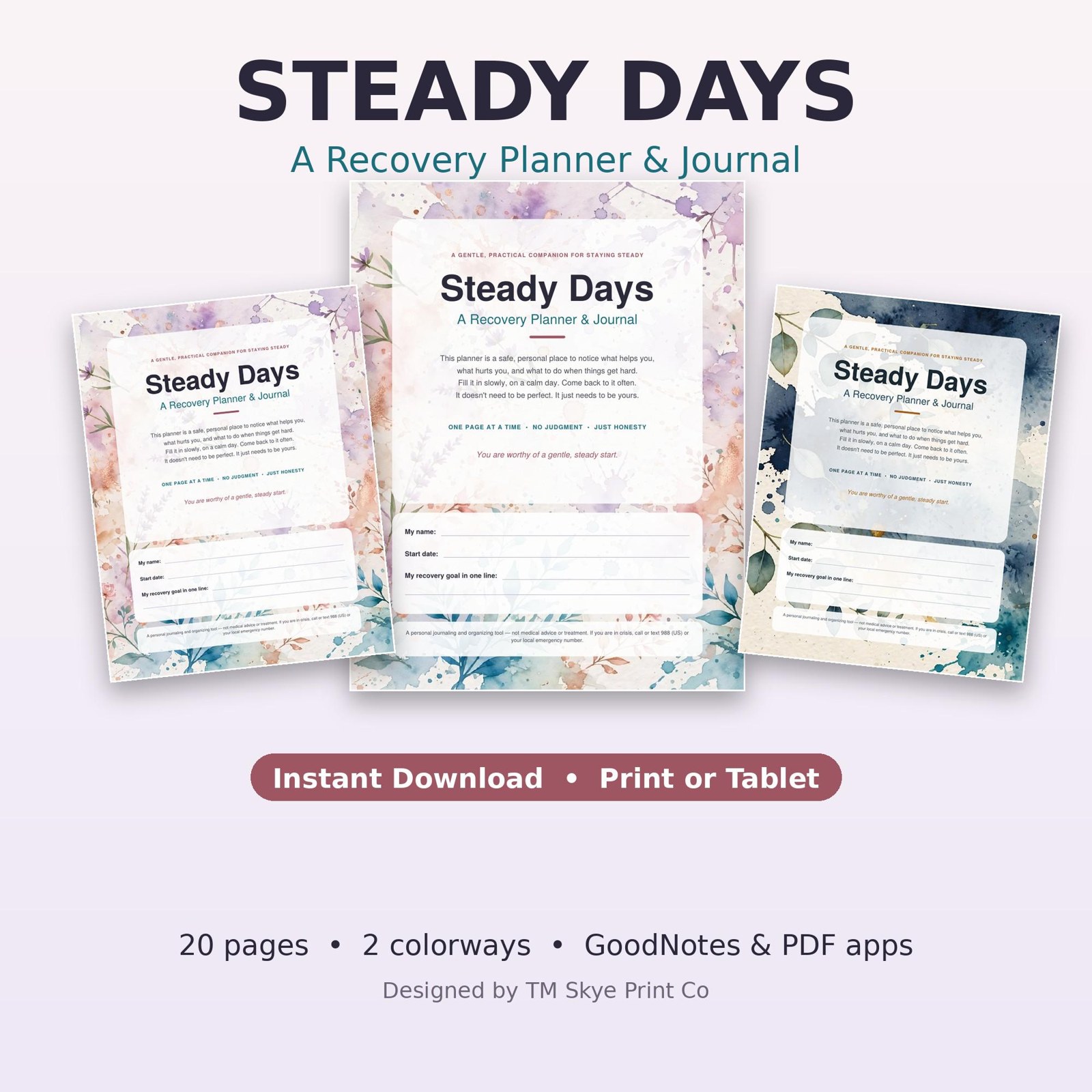 Recovery Planner Printable and GoodNotes PDF