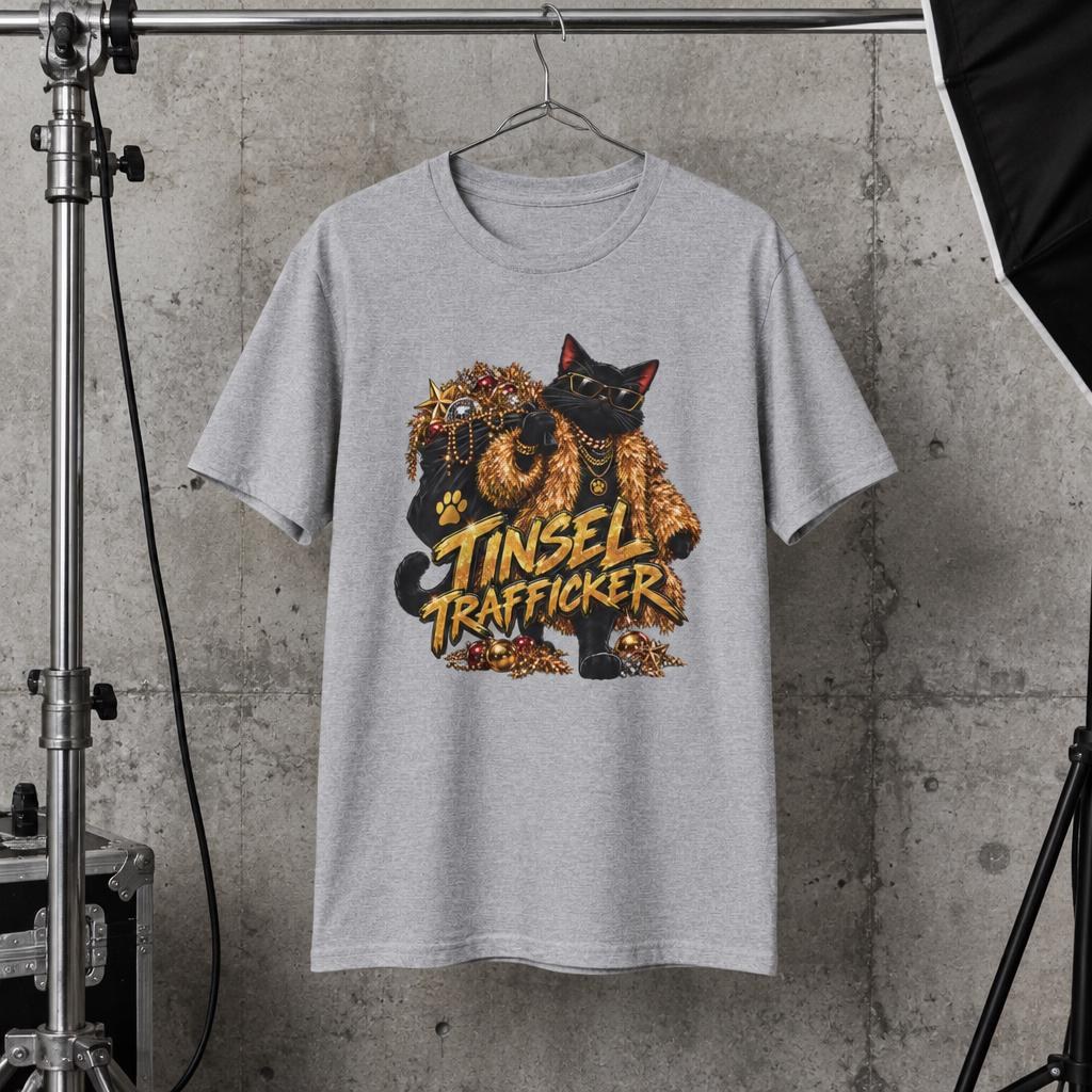 Black Cat Tinsel Trafficker Christmas T-Shirt