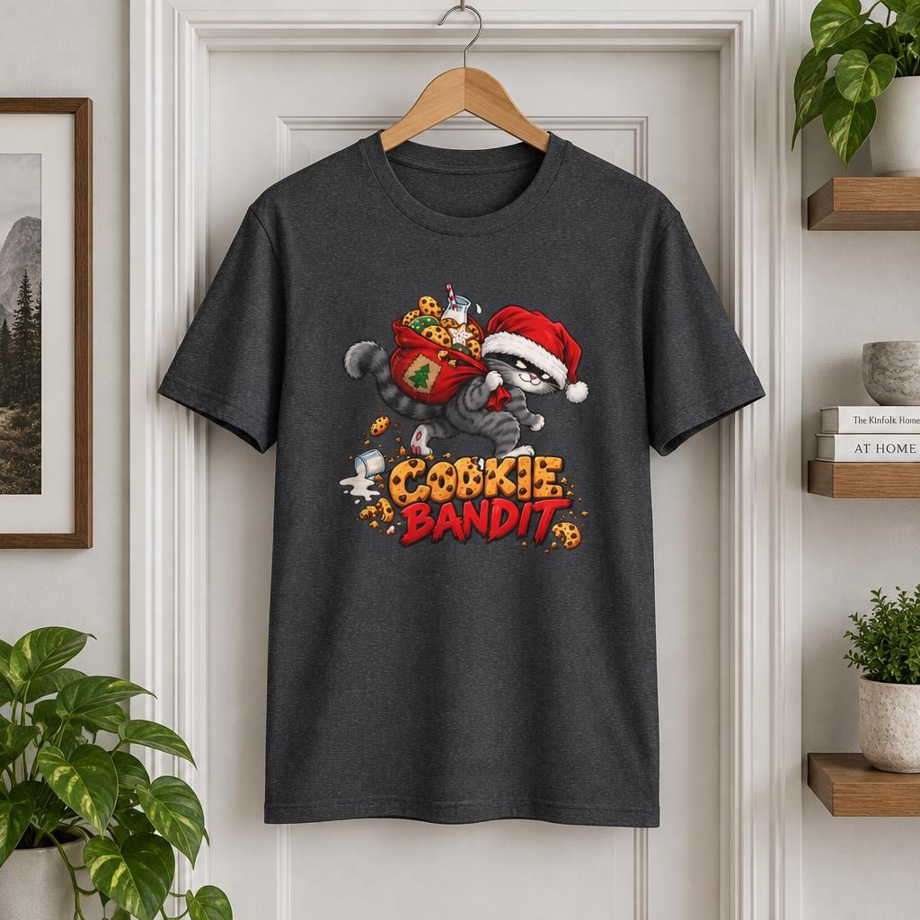 Cat Santa Cookie Bandit T-Shirt