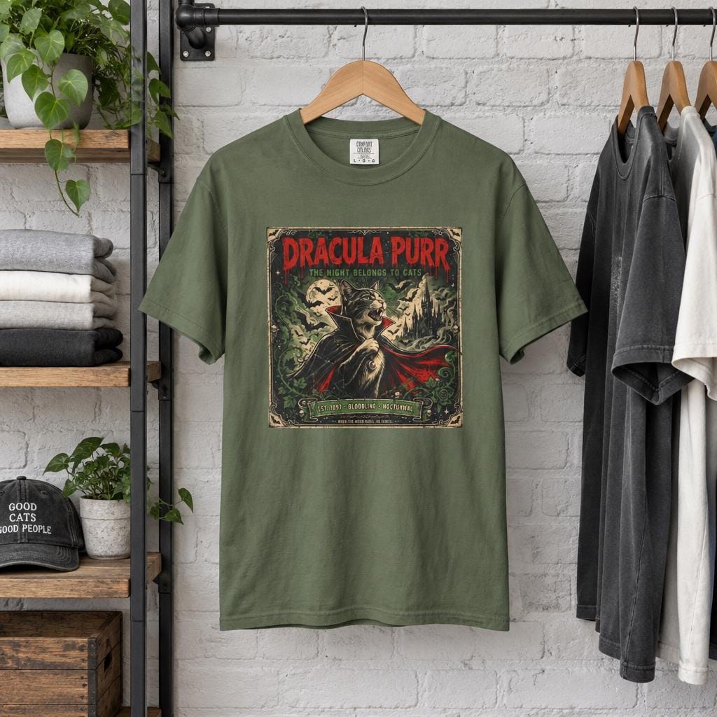 Dracula Purr Vintage Cat Graphic T-Shirt