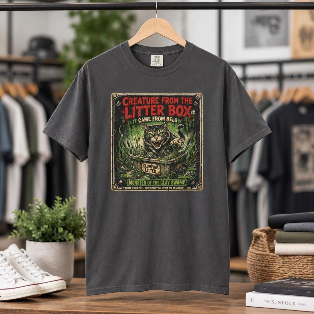 Creature From the Litter Box Cat Monster T-Shirt