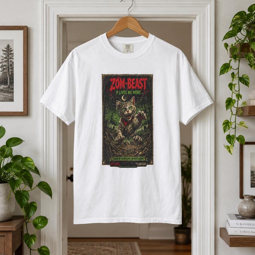 Zom Beast Cat Horror Graphic T-Shirt