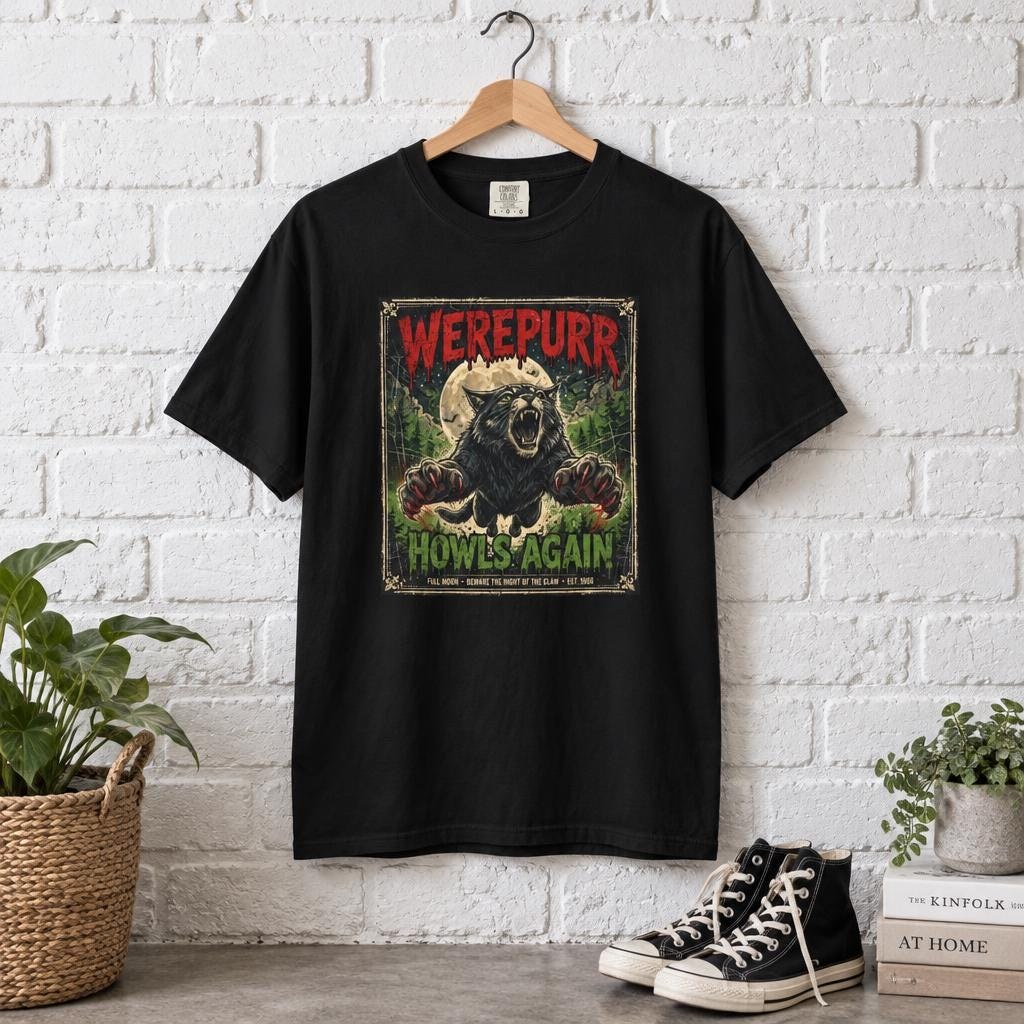 Werepurr Howls Again Cat Graphic T-Shirt