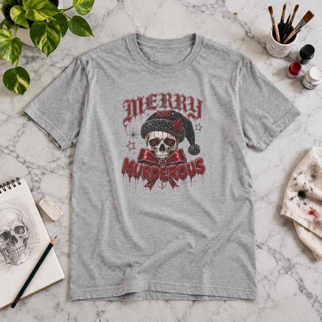 Merry Murderous Skull Graphic T-Shirt