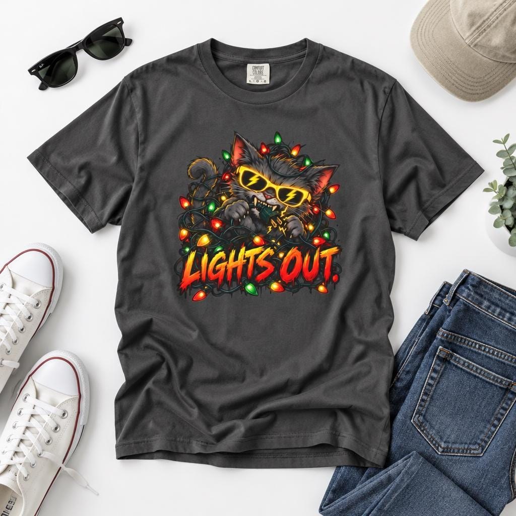 Lights Out Christmas Cat T-Shirt