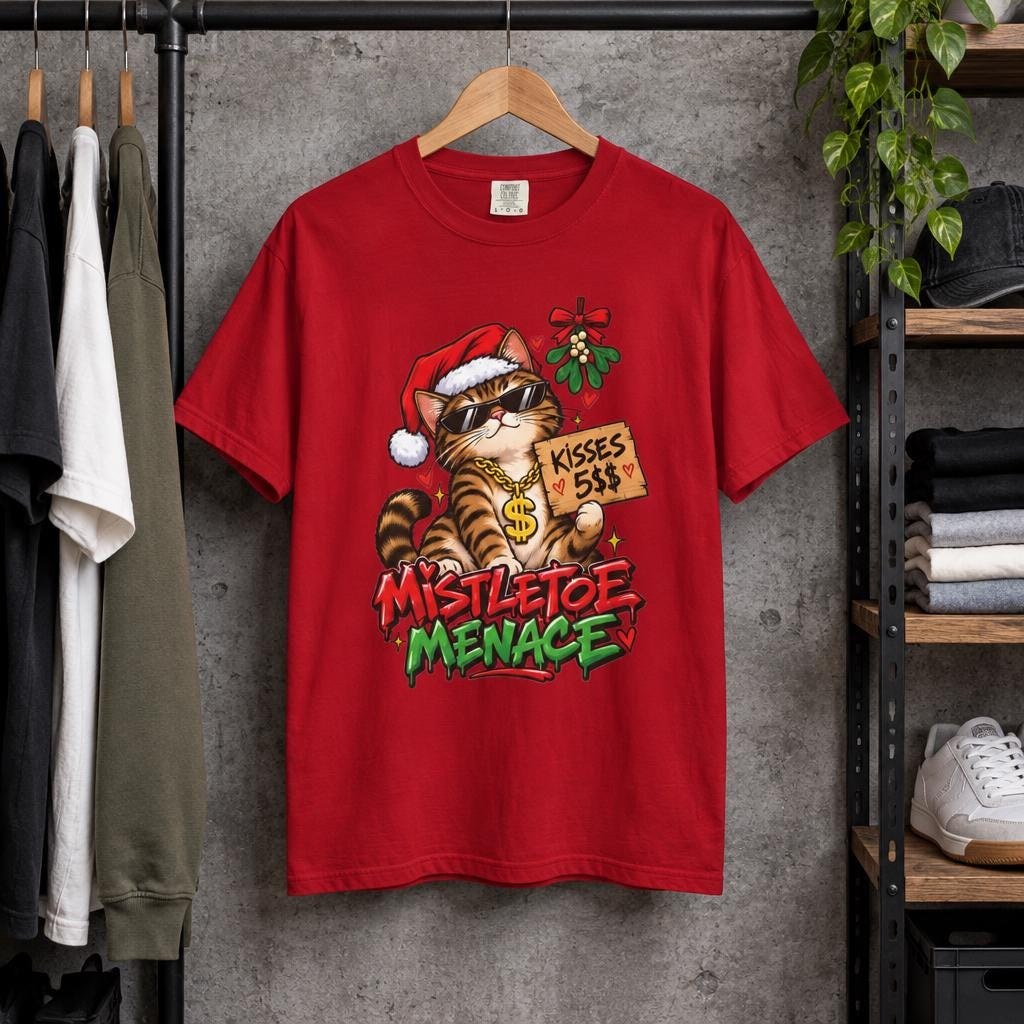 Mistletoe Menace Christmas Cat T-Shirt