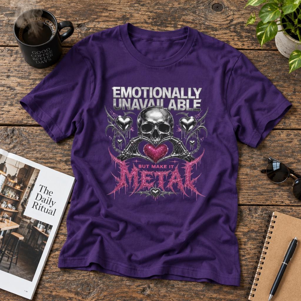 Emotionally Unavailable Metal Skull Heart T-Shirt