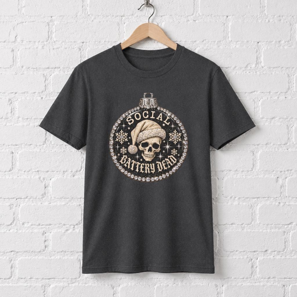 Social Battery Dead Skull Ornament Graphic T-Shirt