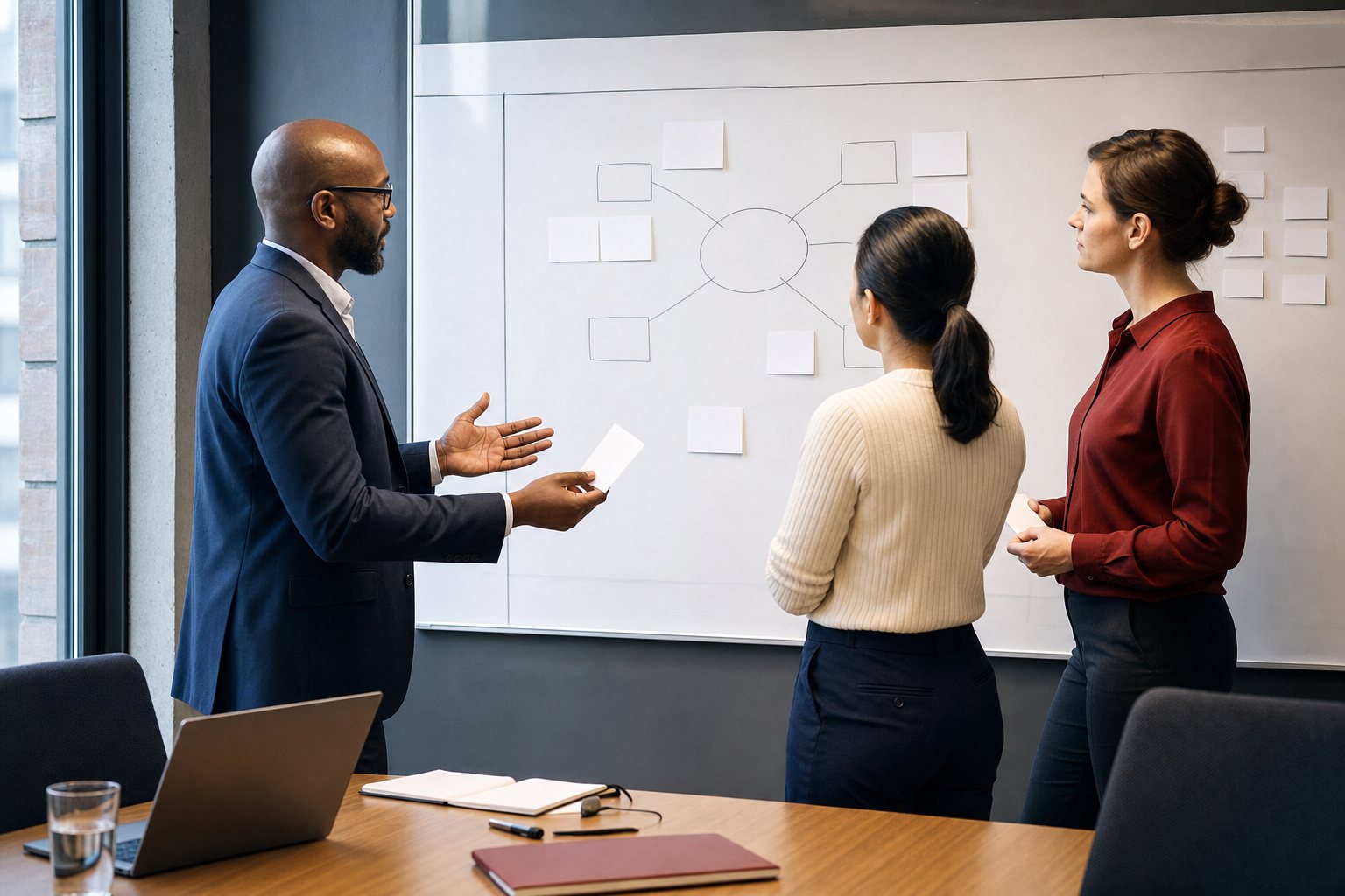 Managers mapping the practical impact of a workplace change together